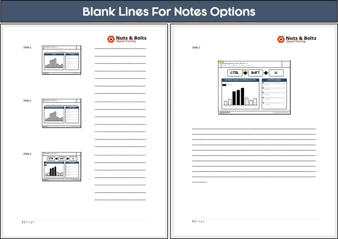 print powerpoint slides with lines for notes - mac